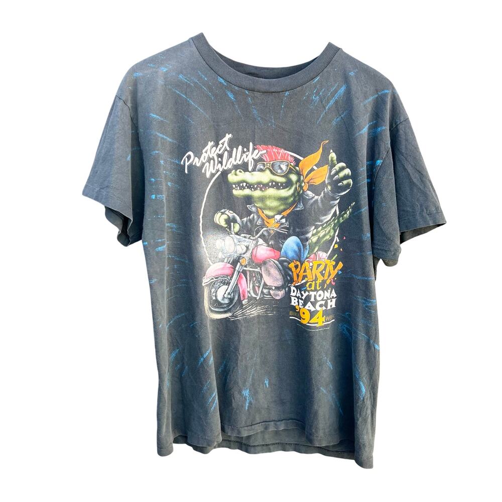 Rare Vintage CMJ 3D Emblem Alligator Bike Week AOP Single Stitch Shirt Large